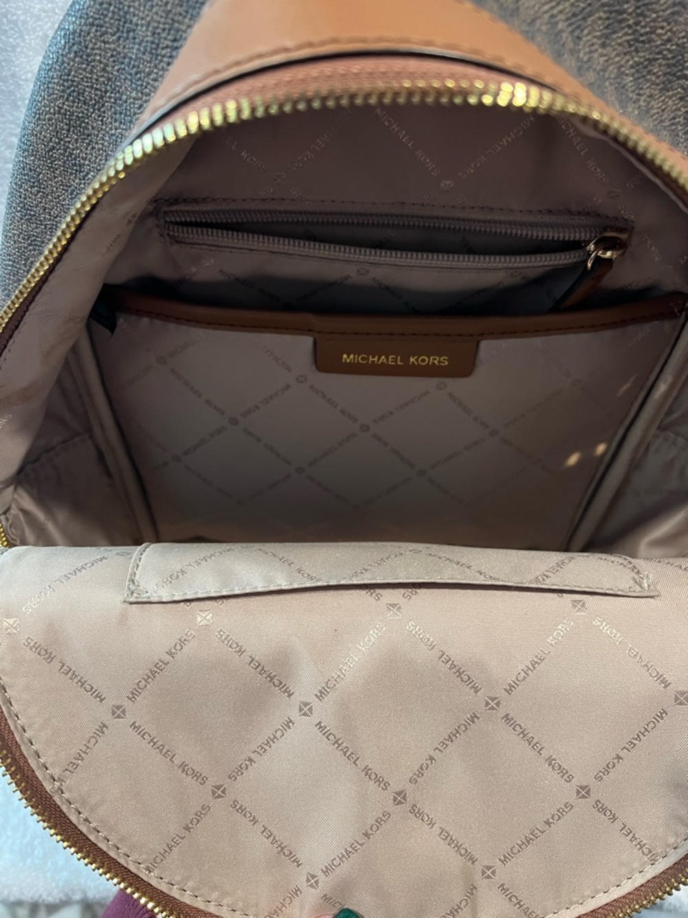 Michael Kors Brown Logo Canvas Backpack with Tan Trim - Picture 3 of 3
